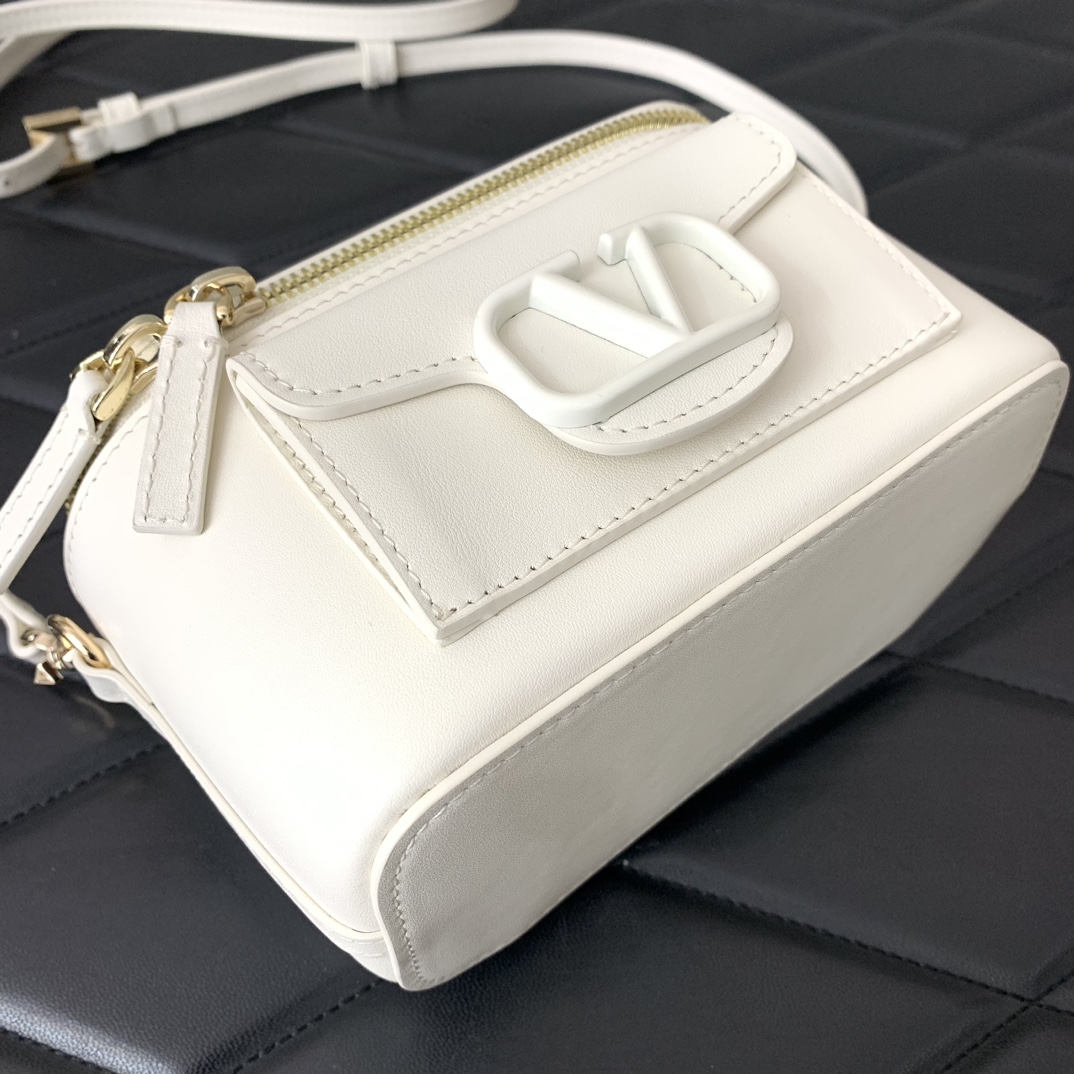 Valentino Garavani Loco Mini Box Bag in Ivory Calfskin Leather 